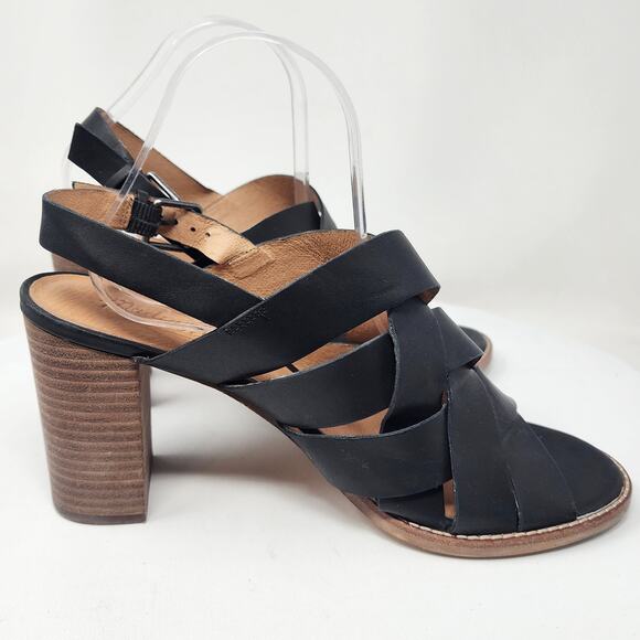 Madewell The Cindy Sandal Size 11 Black Leather Criss Cross Slingback Stack Heel - Picture 8 of 13